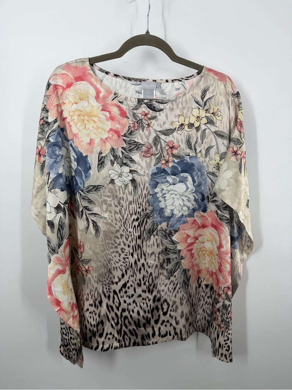 Chico’s Floral Animal Print Satin Feel Poncho